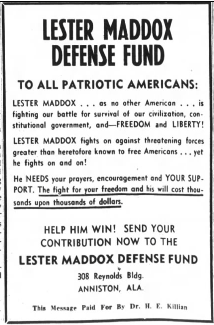 Lester maddox defense fund