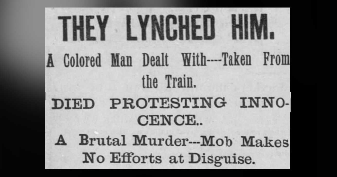 Headline of lynching of John Henry James