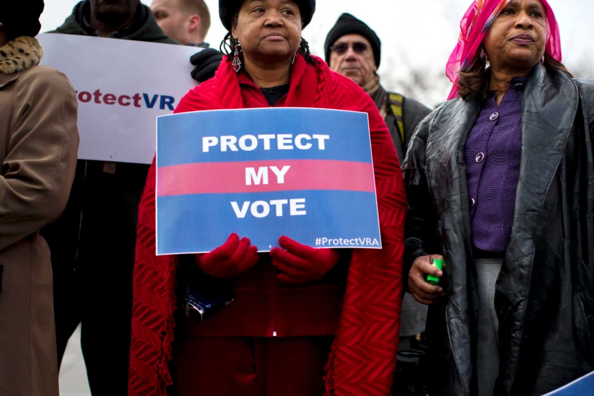 A woman outside the U.S. Supreme Court